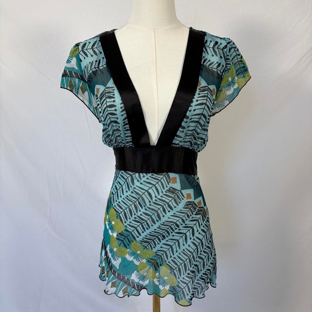 Wrapper blue green babydoll short sleeve top size large y2k fairy 2000s vtg